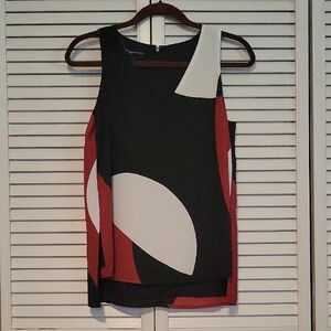 INC International Concepts Black and Brick Red Abstract Color Block Tunic Tank